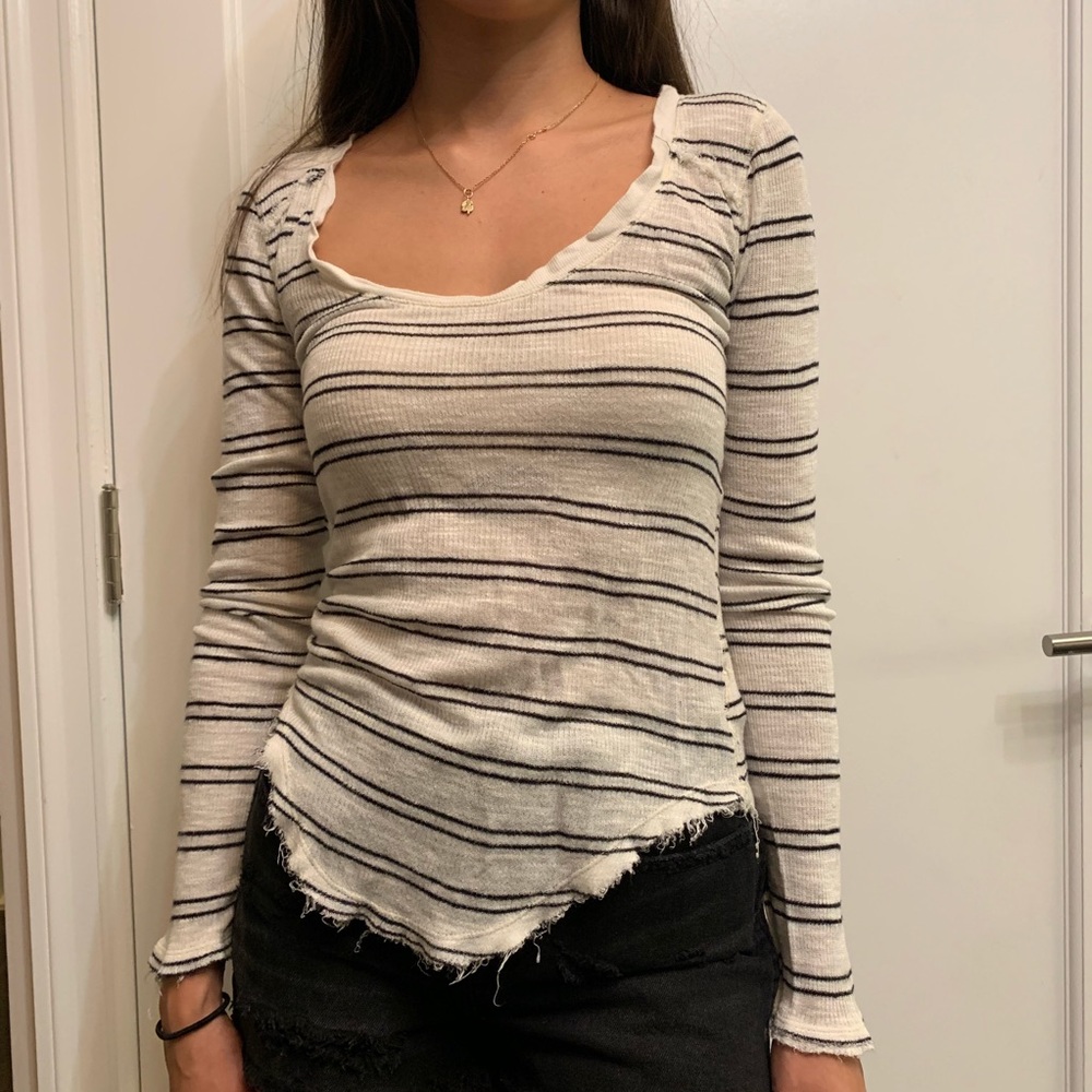 Free People Long Sleeve Black & White Top Size XS